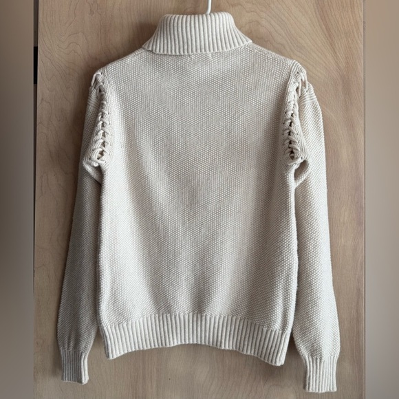 UGG Gisele Turtleneck Sweater Cream Heather Lattice Shoulder Pullover Knit Sz S - Picture 10 of 16